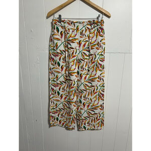 Women's antrophologie White Multi-Color Leaf Print Ankle Cropped Pants S